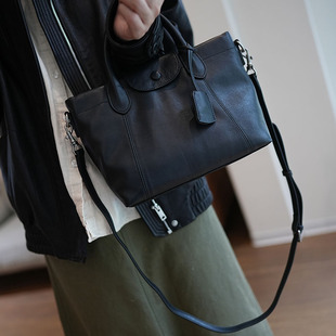 鹿小姐法式复古植鞣牛皮通勤大容量托特包真皮百搭时尚手提斜挎包