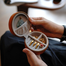 植鞣牛皮复古旅行小巧便携耳环戒指首饰盒真皮饰品迷你收纳盒