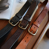 水染植鞣牛皮美式 复古铜扣百搭休闲简约真皮牛仔工装 休闲皮带腰带