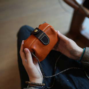 鹿小姐植鞣牛皮复古口金夹口包真皮迷你口红钥匙文玩收纳斜挎包