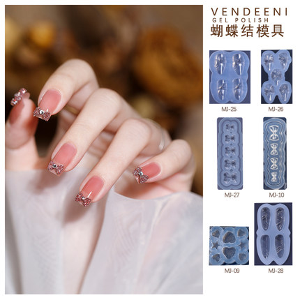 网红款美甲蝴蝶结模具硅胶磨具3d立体甲片饰品浮雕模子小红书爆款