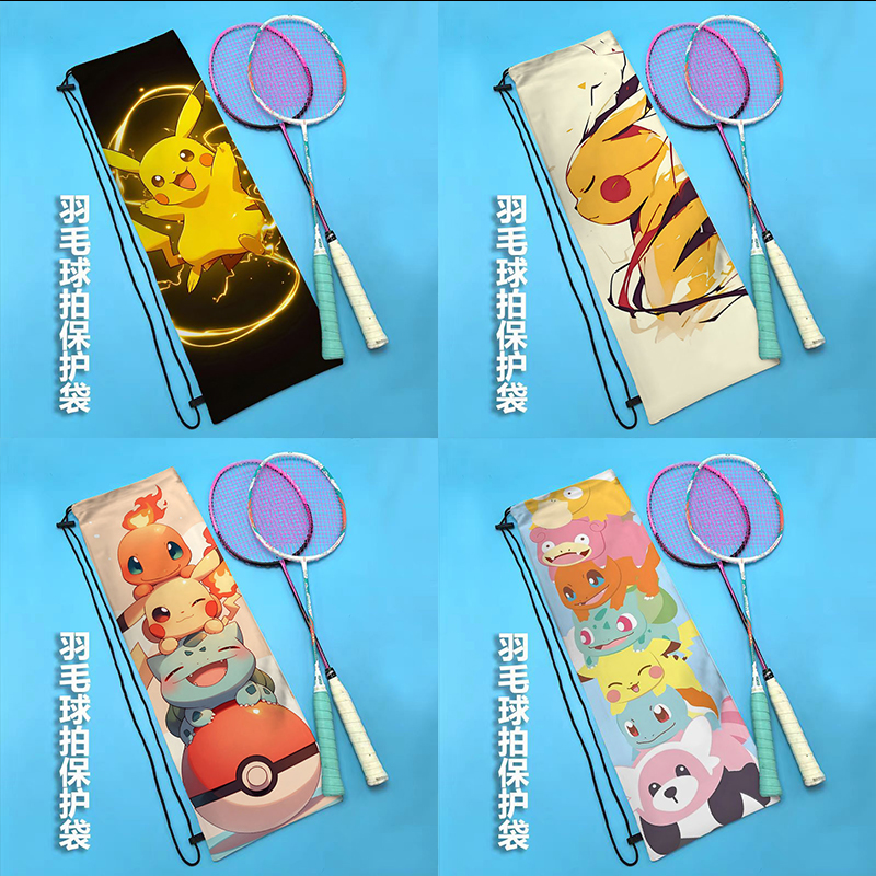 宝可梦羽毛球拍收纳袋卡通可爱女生高颜值印花单肩斜挎便携束口包