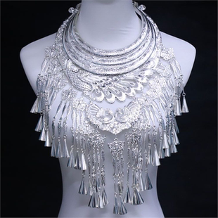 苗族项圈脖圈项链挂脖侗族银项圈民族风孔雀苗银饰品壮族布依族女