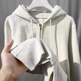 美式休闲 雪花灰350g重磅拉链开衫连帽卫衣男秋冬生成灰带帽外套