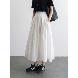 floradance法式 A字大摆中长百褶裙 高级感白色半身裙女2026春季