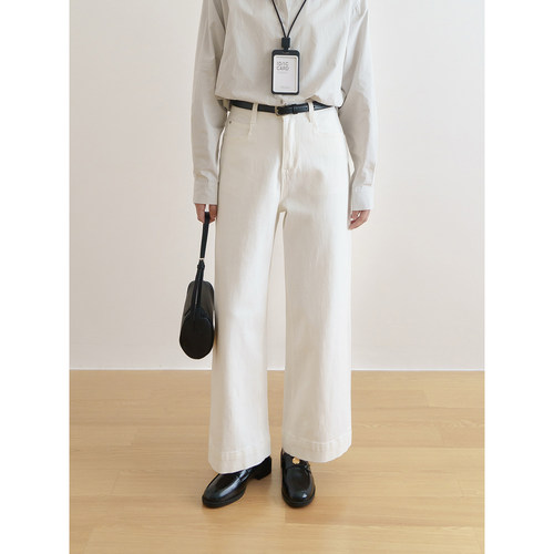 floradance早春小白裤 天丝直筒裤女2026新款宽松通勤显瘦牛仔裤