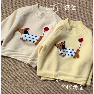 韩版刺绣卡通圆领针织毛衣女童秋冬新款宽松慵懒风加厚卫衣上衣潮