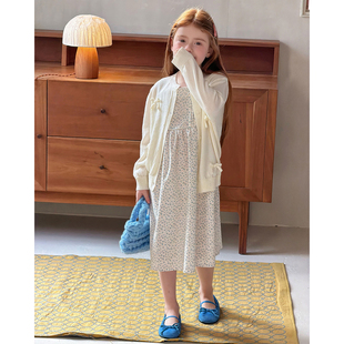 2026春装 韩版 2件套装 碎花吊带裙针织开衫 甜美可爱背心裙 女童春季