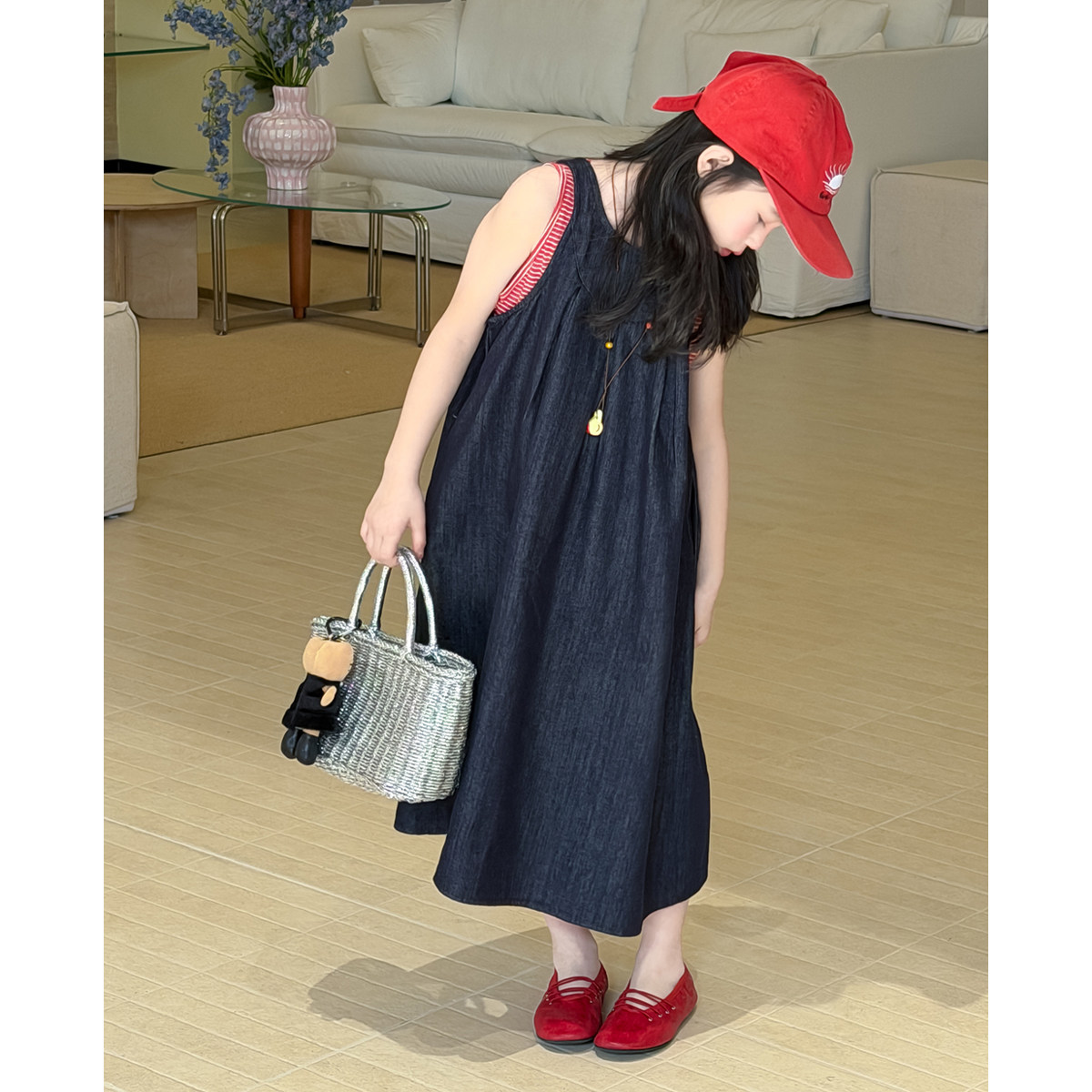 女童牛仔背心连衣裙套装2026春夏装新款儿童中长裙夏季长裙童装