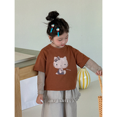 真两件卡通印花T恤屁帘裤 套装 2026春季 韩版 小童休闲上衣裤 子2件套