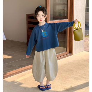 女童春季2件套2026春装儿童日系圆领长袖T恤弯刀阔腿裤套装洋气潮