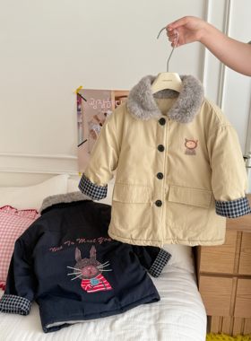 冬季女童加绒加厚卡通工装外套