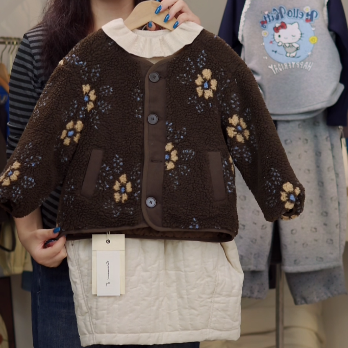 女童皮毛一体外套秋冬装毛毛衣