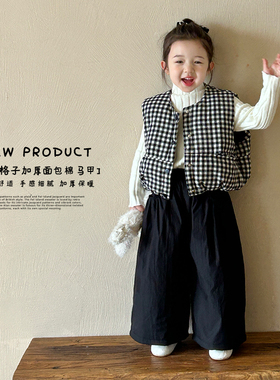 清仓女童格子棉马甲秋冬装2025韩版洋气儿童加厚保暖棉服背心外套