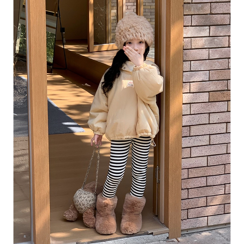 女童连帽加绒加厚韩版洋气棉服