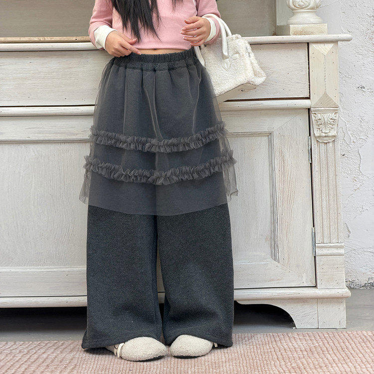 女童韩版假两件网纱拼接阔腿裤秋冬装女孩加绒高腰百搭屁帘长裤,童装/婴儿装/亲子装,裤子,淘宝优惠券,粉丝福利购,淘宝优惠卷