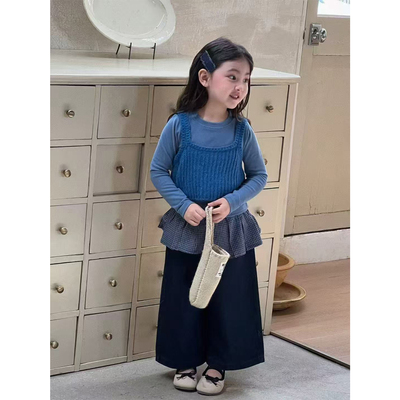 女童针织背心打底衫屁帘牛仔裤套