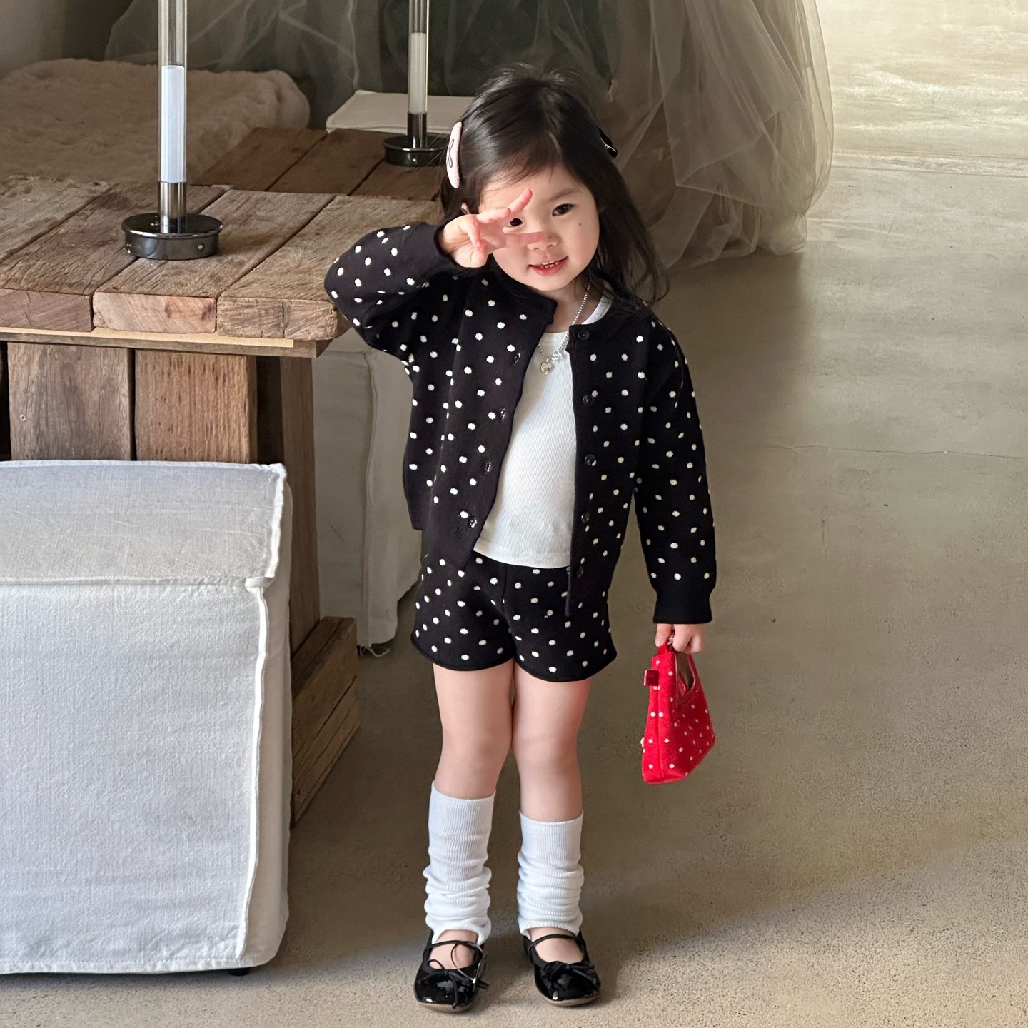 2026春季新款童装韩版童装女童波点毛衣开衫短裤时尚针织三件套装,童装/婴儿装/亲子装,套装,淘宝优惠券,粉丝福利购,淘宝优惠卷