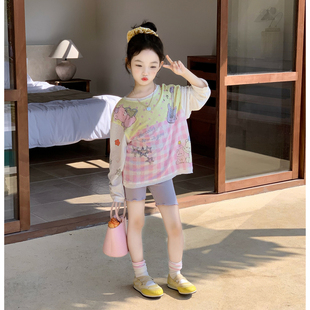 韩版女童甜美卡通印花长袖防晒衫2件套夏装小清新套装洋气防晒衣