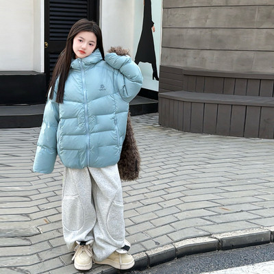 女童蓝色泡芙羽绒服加厚白鸭绒