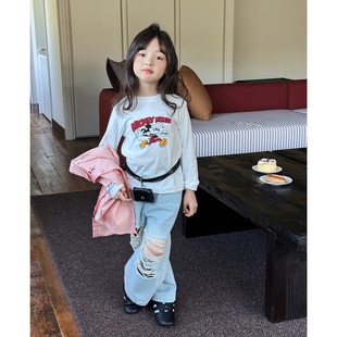 圆领上衣童装 2025秋季 T恤儿童洋气打底衫 女童韩版 潮 卡通印花长袖
