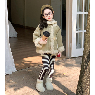 女童皮毛一体外套加绒冬季毛毛衣