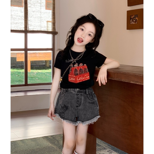 女童T恤套装2026春夏季新款中小童2-7岁韩版短袖上衣儿童牛仔短裤