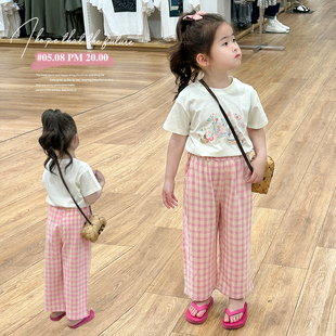 两件套夏季 休闲儿童卡通短袖 2024新款 女童短袖 夏装 防蚊裤 韩版 套装