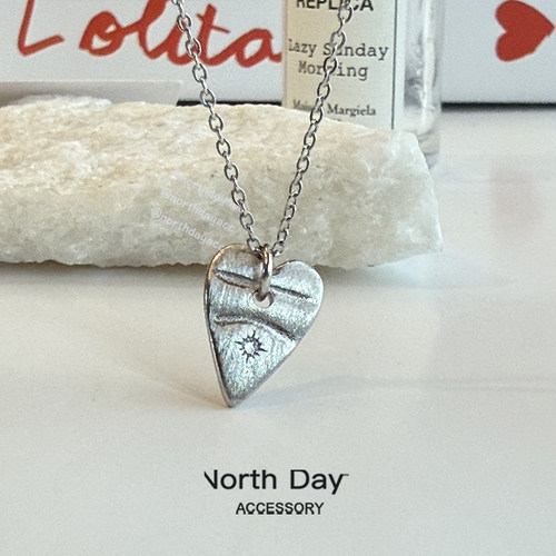 Northday自制液态925纯银雾面磨砂月光拉丝爱心桃心项链锁骨链