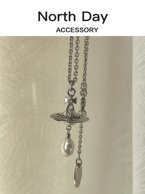 Northday高版本无螺纹土星立体水滴天然淡水珍珠土星飞碟星球项链