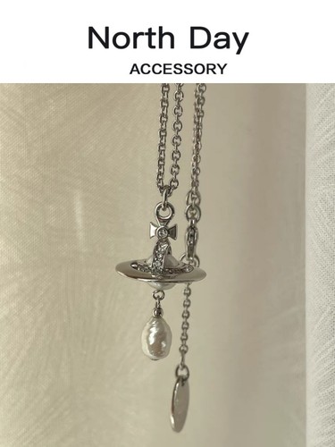 Northday高版本无螺纹土星立体水滴天然淡水珍珠土星飞碟星球项链