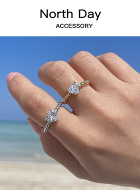 Northday丘比特之心 设计师同款爱心桃心锆石珠珠开口戒指指环