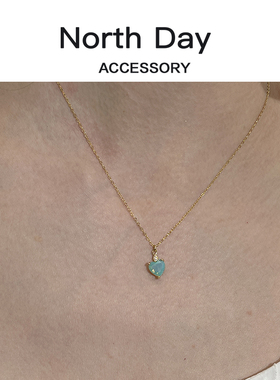 northday蛋白石爱心钛钢项链