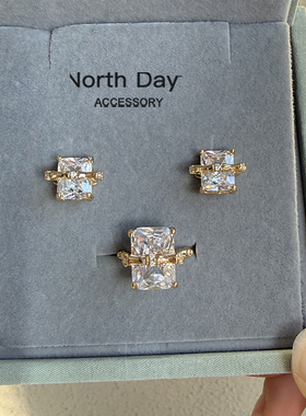 Northday 自制5A级橄榄绿彩色锆石几何竹节包裹宝石耳钉925银针