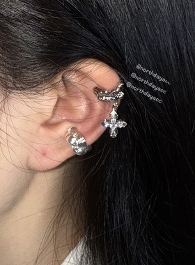 Northday实拍 磨砂质感ins雾面金银色麻花麦穗耳骨夹无耳洞耳夹