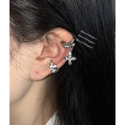 Northday实拍 磨砂质感ins雾面金银色麻花麦穗耳骨夹无耳洞耳夹