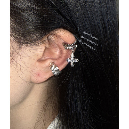 Northday实拍 磨砂质感ins雾面金银色麻花麦穗耳骨夹无耳洞耳夹