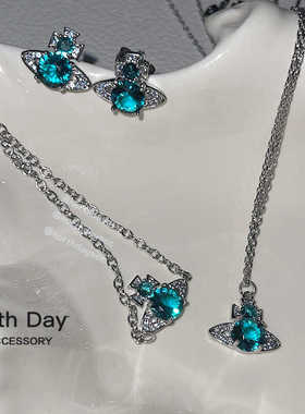 现货秋冬限定！自制贵气感碧波绿宝石锆石土星星球手链项链锁骨链