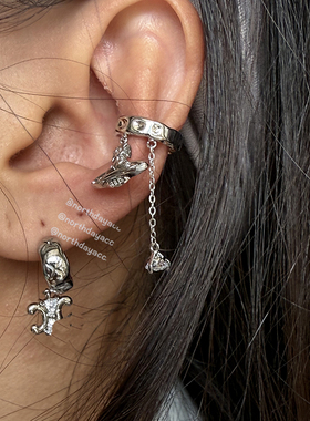 Northday实拍 流苏链条土星耳骨夹星球ns无耳洞耳夹可调