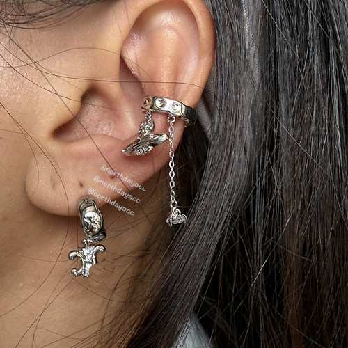 Northday实拍 流苏链条土星耳骨夹星球ns无耳洞耳夹可调