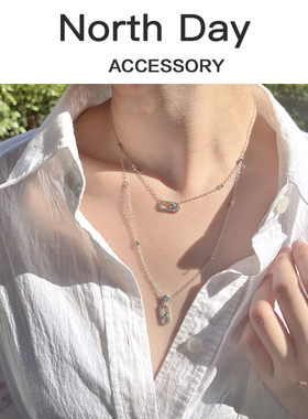 NorthDay 出口爆款ins简约设计几何锆石微镶双层回形针项链锁骨链