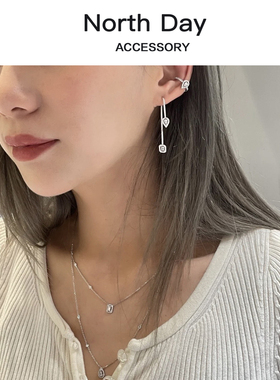 North Day出口好货！肯豆同款几何微镶锆石可拆分水滴耳钉耳骨夹