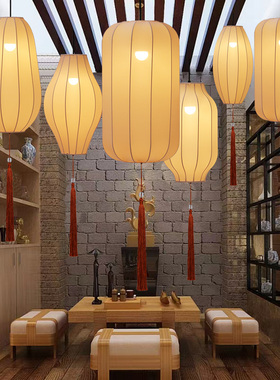 新中式吊灯户外茶室中国风布艺灯笼火锅店走廊过道阳台酒楼饭店