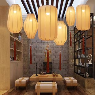 新中式吊灯户外茶室中国风布艺灯笼火锅店走廊过道阳台酒楼饭店