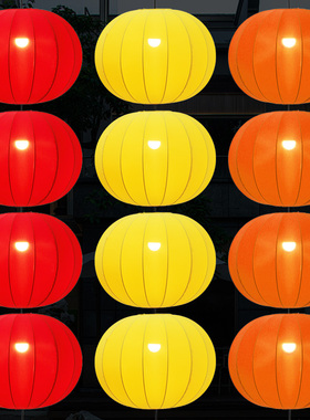 新款圆形元宵灯笼黄色橙色可连串景区装饰户外防水新中式布艺吊灯