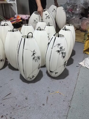 吊灯新中式手绘玄关过道灯笼餐厅酒楼手工布艺铁艺庭院茶楼橄榄灯