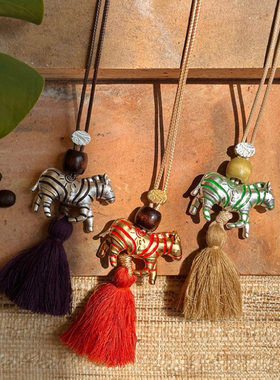 SWAH*山丘 大斑马流苏蜡绳长项链 原创设计师复古小众度假