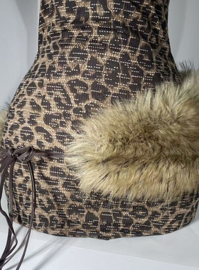 亚文化辣妹Y2k复古D.I.A一片绑带式毛毛腰带仿皮草腰封毛绒腰链