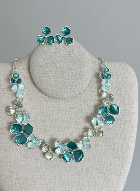 Vintage多彩中古着独特珐琅彩镀色复古小众锁骨链套装礼物