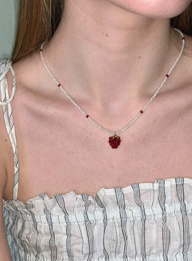 奶油莓果夏日可爱度假风手工项链夏日树莓吊坠项链waki同款